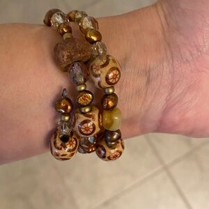 Handcrafted Beaded Bracelet Wrap around - Brown and Bronze - retro inspired